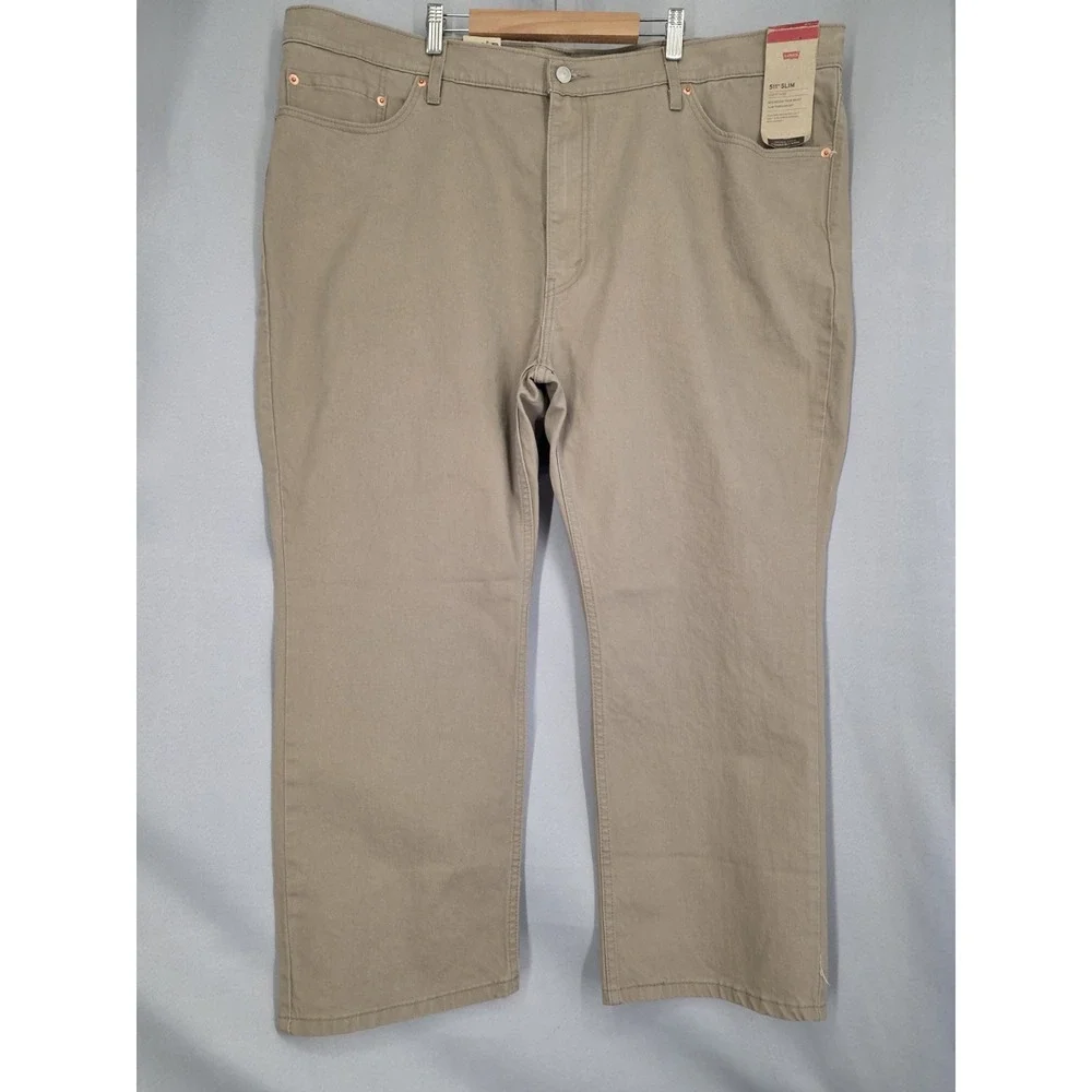 New Levis Original 511 Mens 46/28 (L26) Stretch KHAKI/BEIGE SlimFit Jeans RT:$70